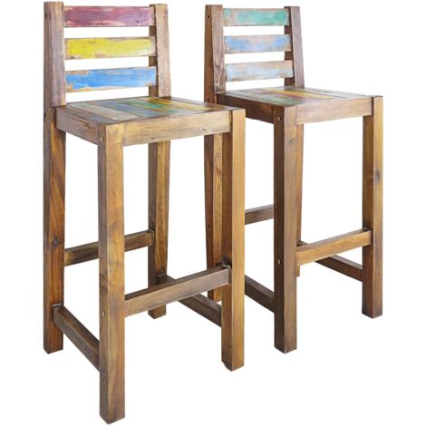 Lot de 2 Tabourets de bar,Chaise de Bar,Tabouret Haut bois massif de récupération CFW93831 (1/5)