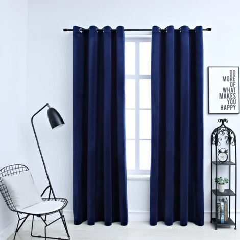 Lot de 2 Rideaux occultants,Rideaux anti-lumière et anneaux Velours Bleu foncé 140x245cm CFW61259 (1/4)