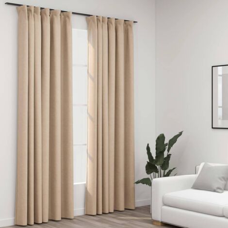 Lot de 2 Rideaux occultants,Rideaux anti-lumière aspect lin et crochets beige 140x225cm CFW16354 (1/4)