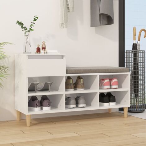 Armoire à Chaussures Blanc Brillant – 102x36x60 Cm – Bois D'ingénierie – Neuve