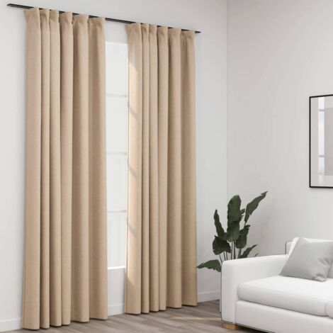 Lot de 2 Rideaux occultants,Rideaux anti-lumière aspect lin et crochets Beige 140x245cm CFW29131 (1/4)