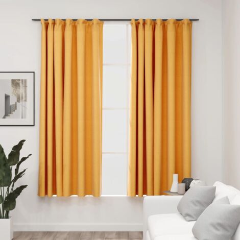 Lot de 2 Rideaux occultants,Rideaux anti-lumière aspect lin et crochets Jaune 140x175cm CFW22491 (1/4)