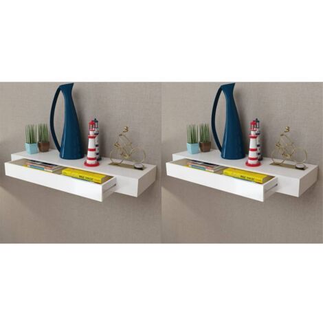Lot de 2 Étagères murales，Étagère suspendue，Etagères Flottantes avec tiroirs Blanc 80 cm CFW31736 (1/5)