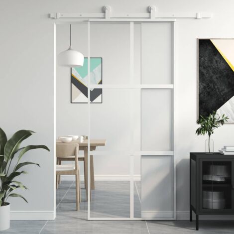 Porte coulissante，Porte glissante pour l'intérieure blanc 90x205 cm verre trempé aluminium CFW38221