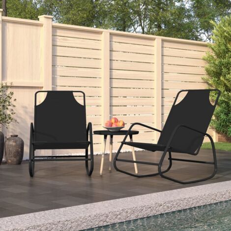 Lot de 2 Chaises longue Bain de soleil Transat de relaxations à bascule Noir Acier et textilène CFW992527 (1/5)