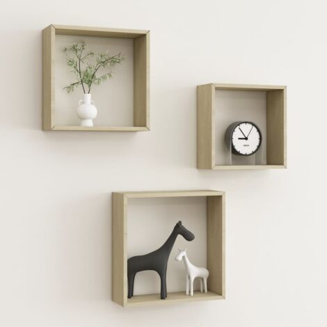 Lot de 3 Étagères murales，Étagère suspendue，Etagères Flottantes sous forme de cube Chêne sonoma CFW49064 (1/5)
