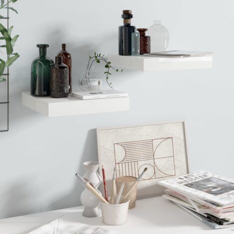 Lot de 2 Étagère murale,Étagère suspendue,Etagères Flottantes Blanc brillant 23x23,5x3,8cm MDF CFW53489 (1/5)