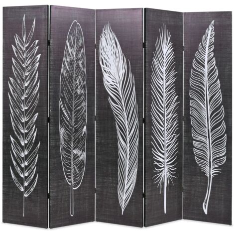 Paravent,,Cloison de séparation pliable, Pièce Protéger Privée 200 x 170 cm Plumes Noir et blanc CFW99767 (1/5)