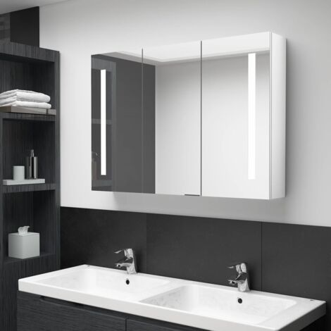 Armoire de rangement,Armoire de salle de bain à miroir LED 89x14x62cm Blanc brillant CFW56012 (1/5)