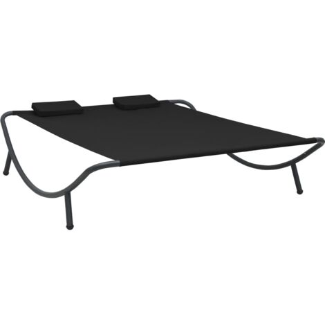 Chaise longue,Bain de soleil,Transat de relaxation d'extérieur tissu noir CFW89050 (1/5)