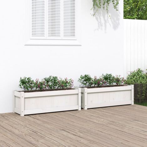 2 pcs Jardinières,Pot de fleurs,Bac à fleurs blanc bois de pin massif CFW81394 (1/5)