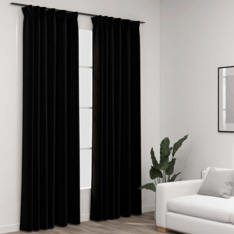 Lot de 2 Rideaux occultants,Rideaux anti-lumière aspect lin avec crochets Noir 140x245cm CFW49487 (1/4)