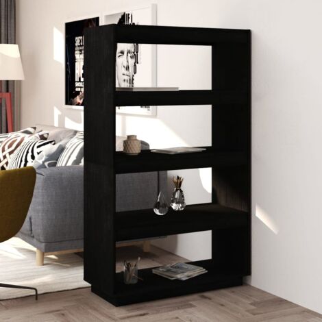 Bibliothèque/Séparateur de pièce，Armoire de livres，Meuble de Rangement Noir 80x35x135 cm Pin massif CFW53194 (1/5)