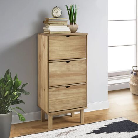 Meuble à chaussures Armoire à chaussures OTTA avec 3 tiroirs Marron Bois massif pin CFW20929 (1/5)