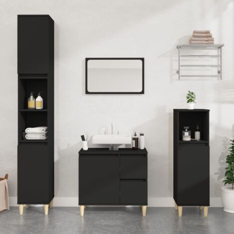 Armoire de rangement，Armoire de salle de bain noir 65x33x60 cm bois d'ingénierie CFW57118