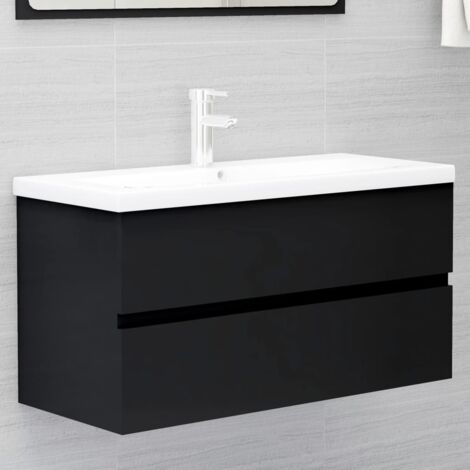 Armoire de rangement,Armoire d'évier avec lavabo intégré Noir Bois d'ingénierie CFW32398 (1/5)