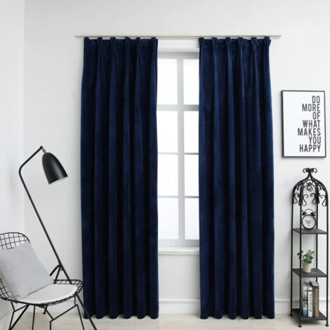 Lot de 2 Rideaux occultants,Rideaux anti-lumière et crochet Velours Bleu foncé 140x245cm CFW14199 (1/5)