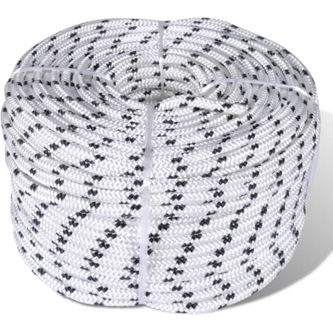 Corde de bateau,Cordage tressée Polyester 8 mm 250 m Blanc CFW20462 (1/5)