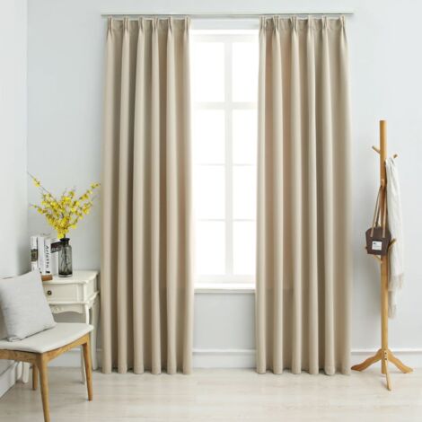 Lot de 2 Rideaux occultants，Rideaux anti-lumière avec crochets Beige 140x225 cm CFW31437 (1/5)