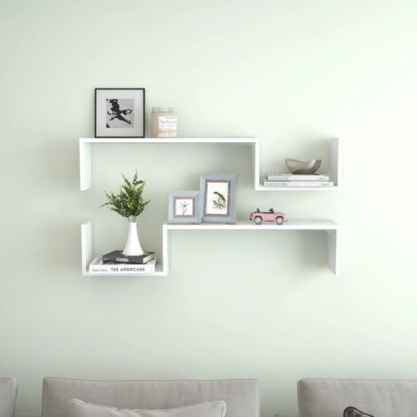 Lot de 2 Étagères murales,Étagère suspendue,Etagères Flottantes blanc 100x15x20 cm bois d'ingénierie CFW52833 (1/5)