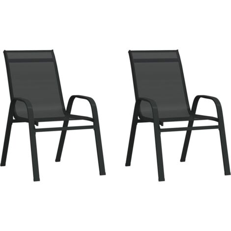 Lot de 2 Chaises empilables de jardin，Assise de jardin，Siège de Terrasse Noir Tissu textilène CFW52378 (1/5)