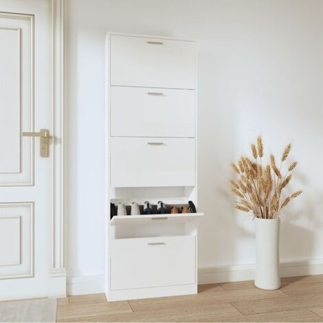 Armoire de rangement,Armoire à chaussure Blanc brillant 59x17x169 cm Bois ingénierie CFW43605 (1/5)