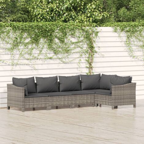 Salon de jardin 5 pcs,Salon d'extérieur,Ensemble Meuble de Jardin avec coussins Gris Résine tressée CFW73919 (1/5)