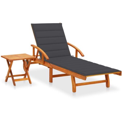 Chaise longue Bain de soleil Transat de relaxation de jardin avec table et coussin Bois d'acacia CFW516057 (1/5)