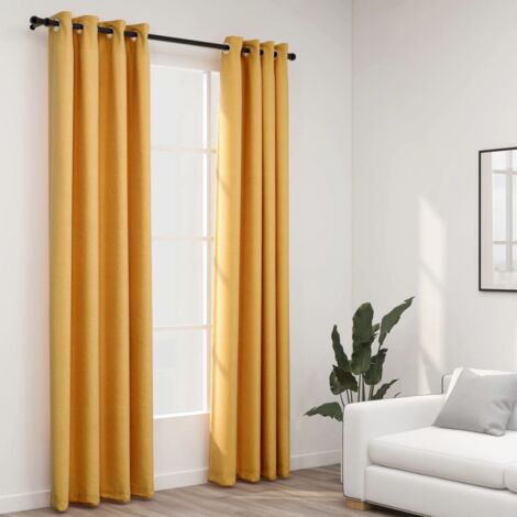 Lot de 2 Rideaux occultants,Rideaux anti-lumière Aspect lin à œillets Jaune 140x245 cm CFW19774 (1/4)