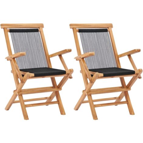 Lot de 2 Chaises pliables de jardin,Siège de Terrasse Chaise d'extérieur Bois teck solide et corde CFW332395 (1/5)