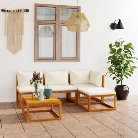 Salon de jardin 5 pcs,Salon d'extérieur,Ensemble Meuble de Jardin avec coussin Crème Bois d'acacia solide CFW50066 (1/5)