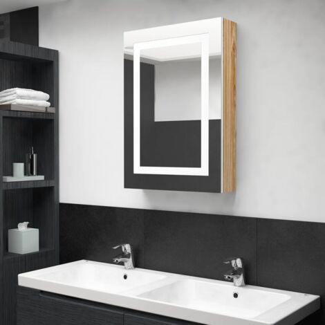 Armoire de rangement,Armoire de salle de bain à miroir LED blanc et chêne 50x13x70cm CFW78958 (1/5)