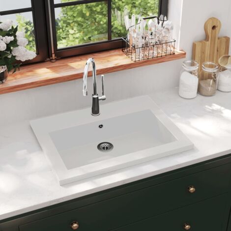 Vasque à poser Lavabo,Bac à laver,Évier en granit 600 x 450 x 120 mm Blanc CFW25044 (1/5)