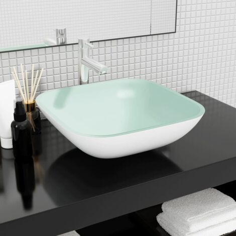 Vasque à poser Lavabo,Bac à laver,Évier Verre 42x42x14 cm Blanc CFW85045 (1/5)