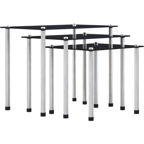 3 pcs Tables gigognes Noir Verre trempé CFW90767 (1/5)