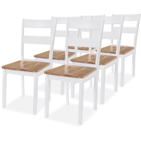 Lot de 6 Chaises à manger,Chaise de salle à manger blanc bois d'hévéa CFW31878 (1/5)