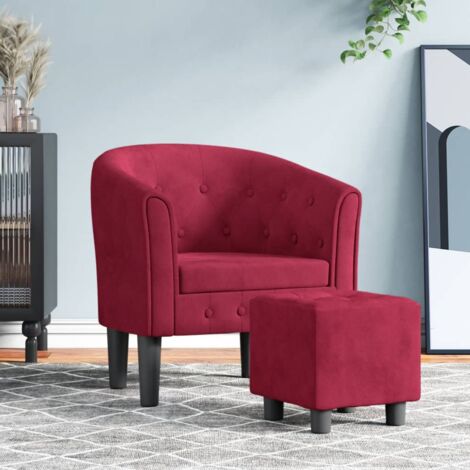 Fauteuil de Salon，Fauteuil avec repose-pied rouge bordeaux velours CFW53970