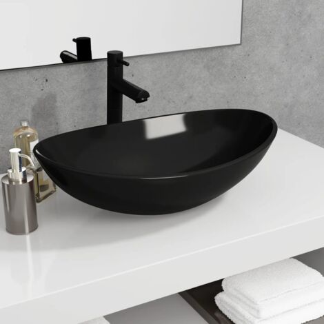 Vasque à poser Lavabo,Bac à laver,Évier Verre trempé 54,5x35x15,5 cm Noir CFW54612 (1/5)