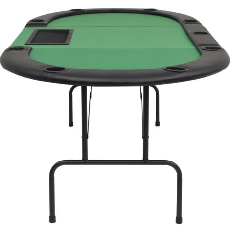 VidaXL Table De Poker Pliable Ovale – 9 Places, Porte-Gobelets, Plateau Croupier, Vert/Noir