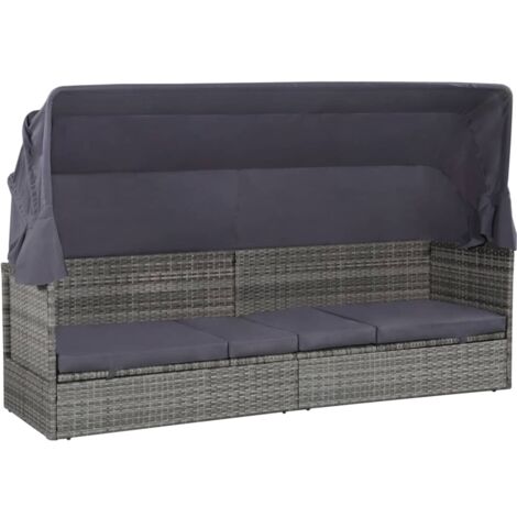 Lit de jardin avec auvent Gris 205x62 cm Résine tressée CFW21103 (1/5)