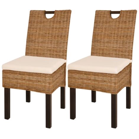 Lot de 2 Chaises à manger，Chaise de salle à manger rotin Kubu bois de manguier CFW12173 (1/5)