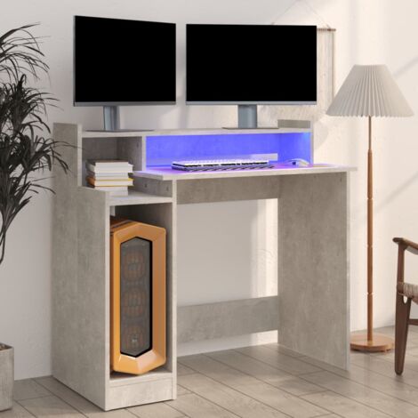 Bureau,Table de travail,Table d'étude et lumières LED Gris béton 97x45x90 cm Bois d'ingénierie CFW91319 (1/5)