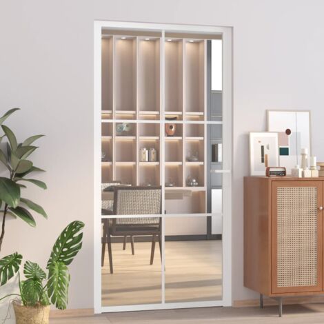 Porte intérieure 102,5x201,5 cm Blanc Verre ESG et aluminium CFW37664 (1/5)
