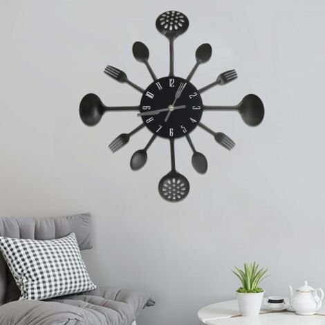Horloge murale et cuillère avec fourchette Noir 40 cm Aluminium CFW67077 (1/5)