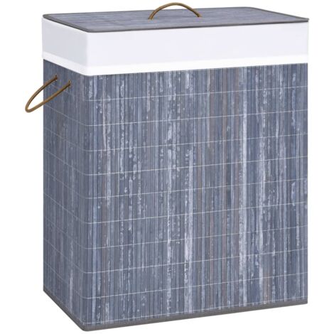 Panier à linge avec 2 sections bambou gris 100 L CFW91083 (1/5)