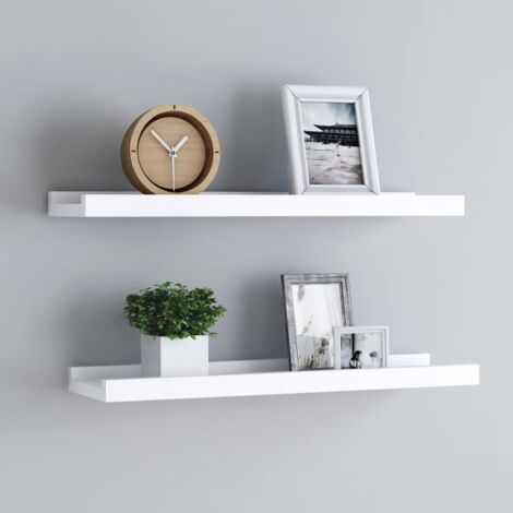 2 pcs Meuble de Rangement,Étagères à rebord pour cadre photo Blanc 40x9x3 cm MDF CFW21334 (1/5)