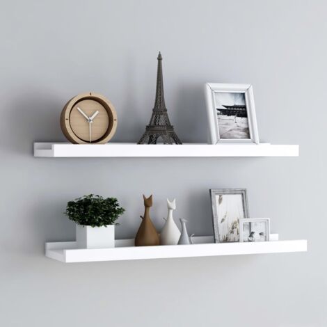 2 pcs Meuble de Rangement,Étagères à rebord pour cadre photo Blanc 80x9x3 cm MDF CFW89179 (1/5)