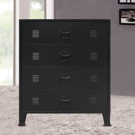 Commode à tiroirs Métal Style Industriel 78x40x93 cm Noir CFW69947 (1/5)