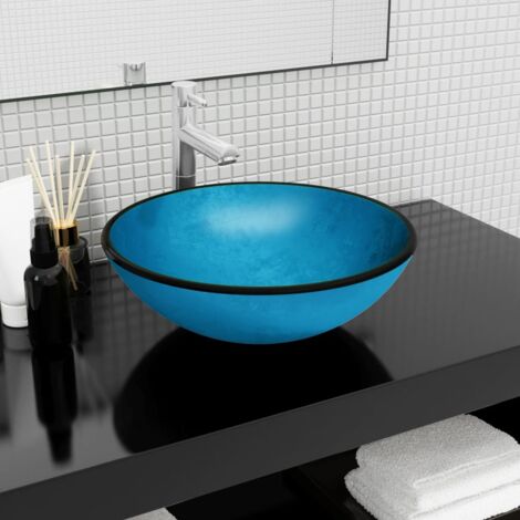 Vasque à poser Lavabo,Bac à laver,Évier Verre trempé 42x14 cm Bleu CFW16432 (1/5)