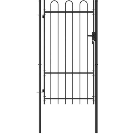 Portillon，Portail de jardin simple porte avec dessus arqué Acier 1x1,75 m Noir CFW37990 (1/5)